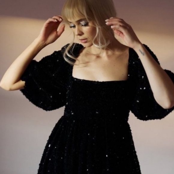 Selkie Black Sequin Puff Dress - Picture 15 of 16